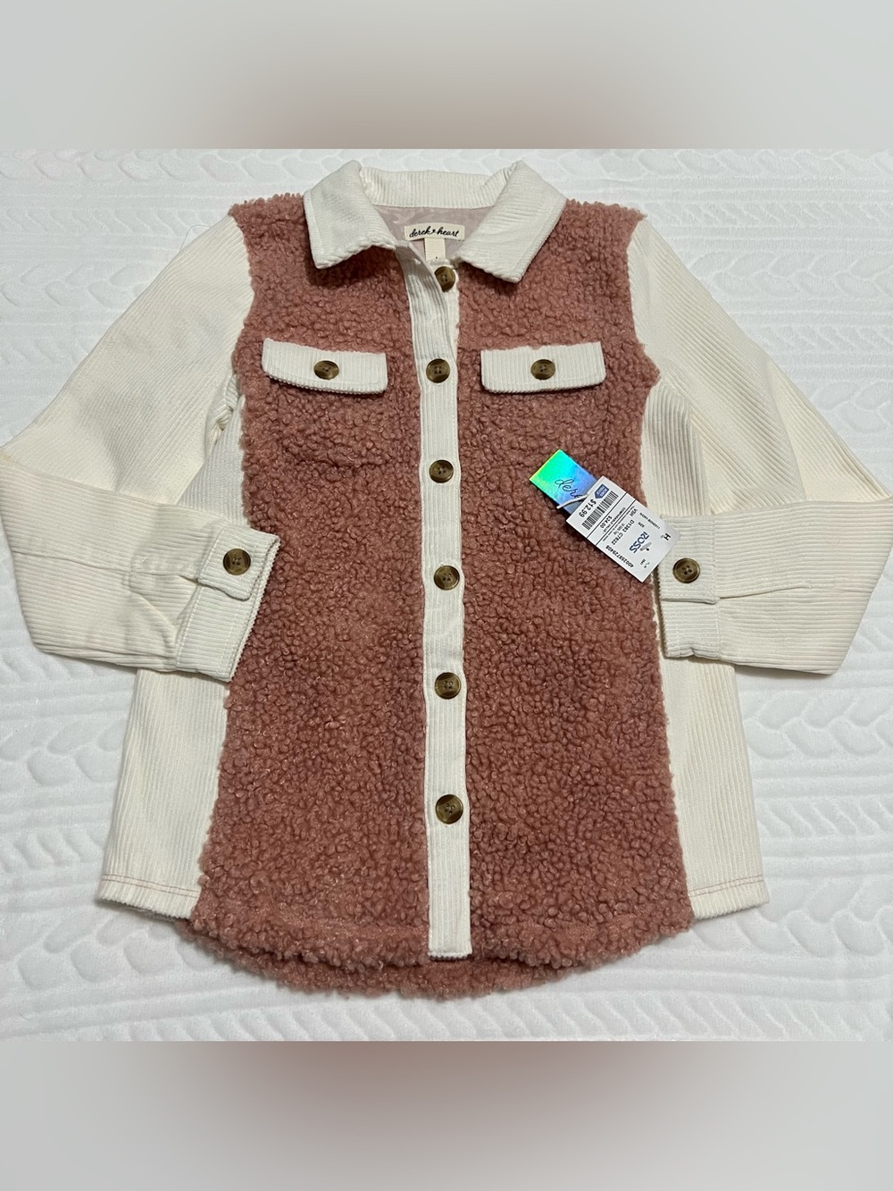 💗 *NEW* Derek Heart - Teddy Sherpa Button-Front Shacket in Dusty Rose & Cream